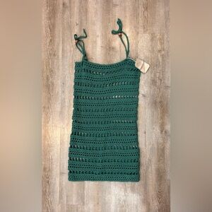 NWT Handmade Green Crochet Mini Tank Dress Cover Up Beach Pool Boho SZ S